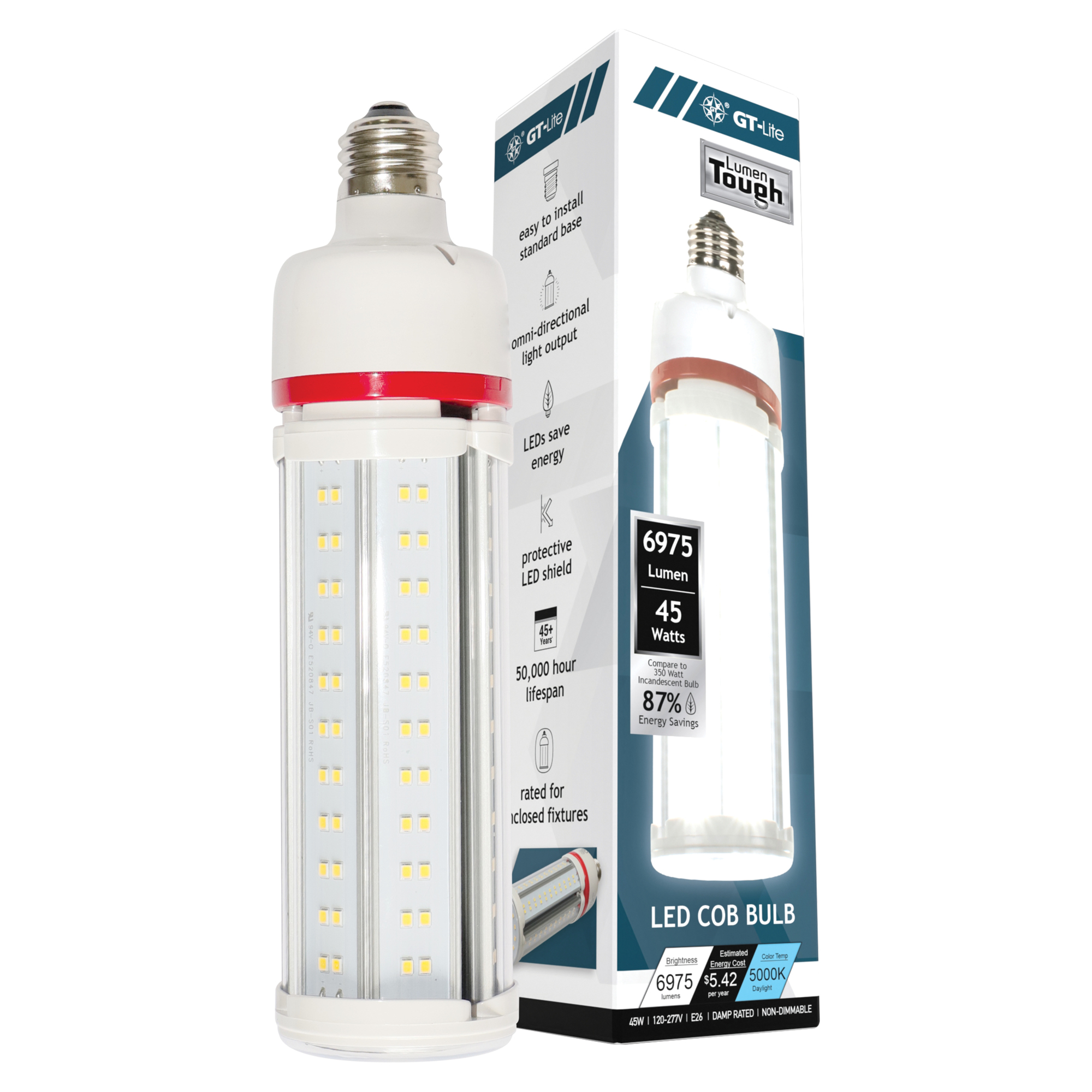 GT Lite Pro Series LED Light Bulb — 6975 Lumens, 45 Watts, E26 Base, 5000K Daylight, Enclosed Fixture Rated, Model# GT-CB-70EC
